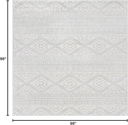SAFAVIEH Tulum Collection Area Rug - 8' Square, Light Grey & Ivory, Moroccan Boho Tribal Design, Non-Shedding & Easy to Clean, Ideal for Living Room, Bedroom, Dining Space (TUL272F)