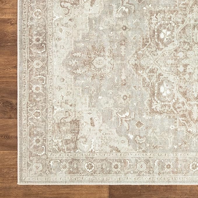 Bloom Rugs Washable Non-Slip 8' x 10' Rug - Beige/Gray Traditional Area Rug for Living Room, Bedroom, Dining Room, and Kitchen - Exact Size: 8' x 10'