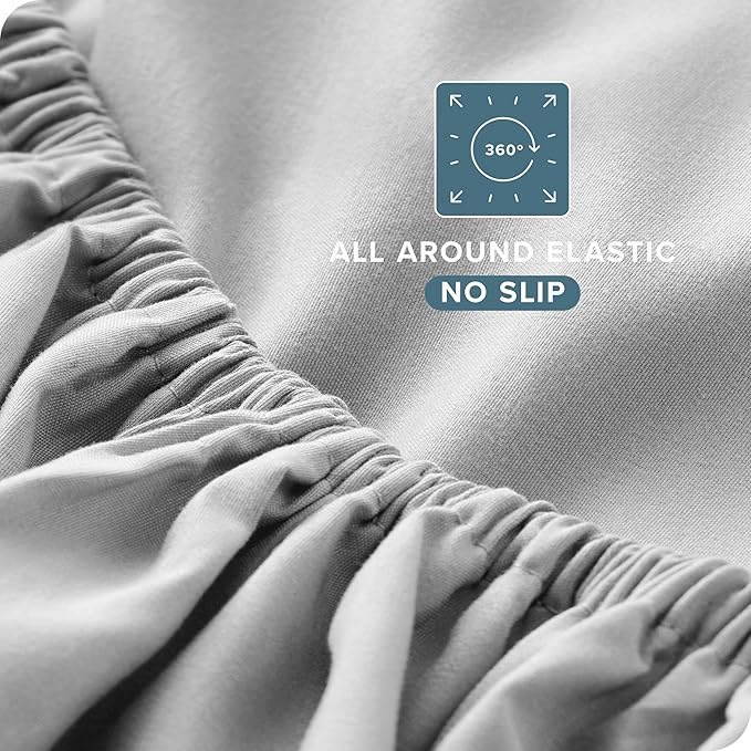 Bare Home Split Head Flex King Sheet Set - 1800 Ultra-Soft Microfiber Bed Sheets - Double Brushed - Deep Pockets - Easy Fit - 4 Piece Set - FlexTop King Bedding (Split Head Flex King, Cloud Grey)