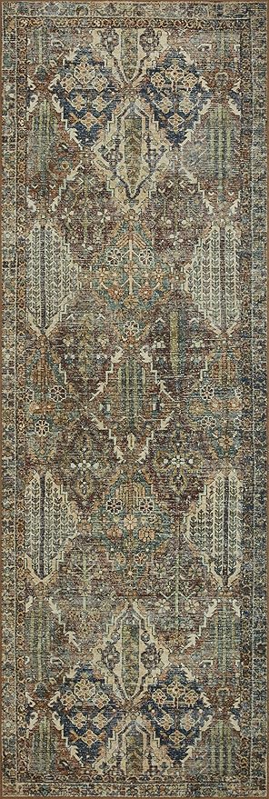 Loloi Magnolia Home by Joanna Gaines Banks Collection BAN-05 Spice/Blue 2'-6" x 9'-6", .13" Pile Height, Machine Washable, Runner Rug