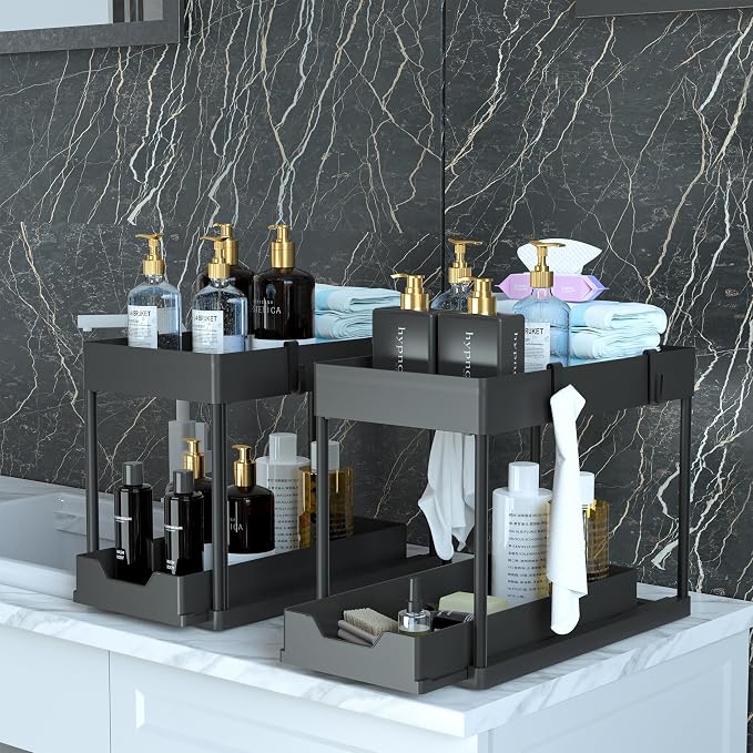 DEKAVA Under Sink Organizer 2 Pack, Bathroom Cabinet Organizer, 2 Tier Sliding - Image 3