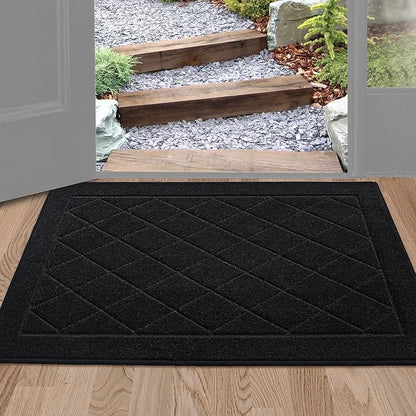 BEQHAUSE Dirt Trapper Door Mat 24" x 36", Doormat Non-Slip Entryway Rugs Washable, Dog Door Mat Stain Resistant and Absorbent Welcome Floor Mat for Front Back Door, Muddy Wet Shoes & Paws, Black