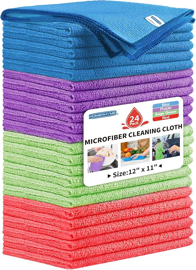 HOMERHYME Microfiber Cleaning Cloth, 24 Pack Cleaning Rags, Reusable Microfiber by HOMERHYME