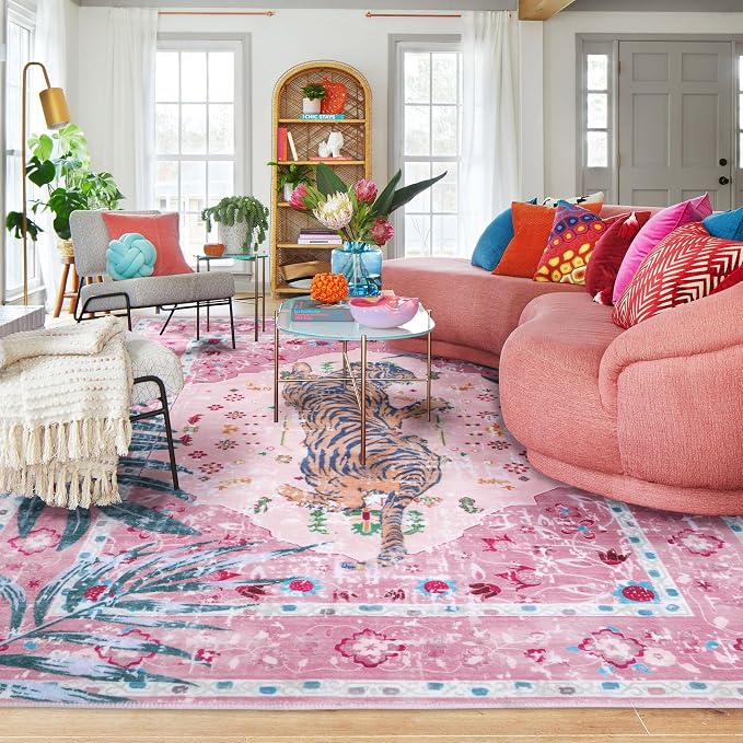 9x12 FT Leopard Rug for Living Room Pink Leopard Vintage Animal Rug Aesthetic by CILEPMID-TimelessComfort