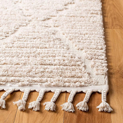 SAFAVIEH Marrakesh Collection Area Rug - 10' Square, Beige, Moroccan Boho Tribal Tassel Design, Non-Shedding & Easy Care, Ideal for High Traffic Areas in Living Room, Bedroom (MRK517C)
