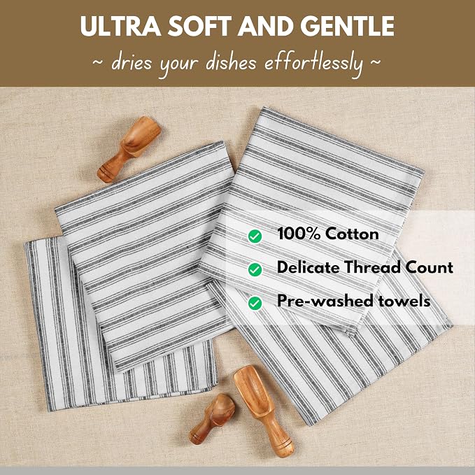 Native Fab 4 Pack Farmhouse Modern Stripe Kitchen Dish Towels Cotton Super - Image 5