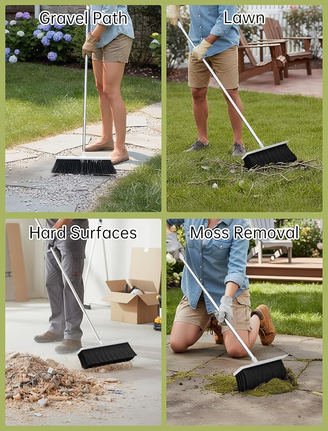NiHome Outdoor Push Broom with Garden Rake, 2-in-1 16-Inch Dual-Sided Head - Image 5