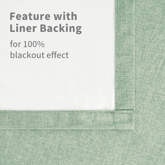 YoungsTex Light Green Linen Blackout Curtains - Image 7