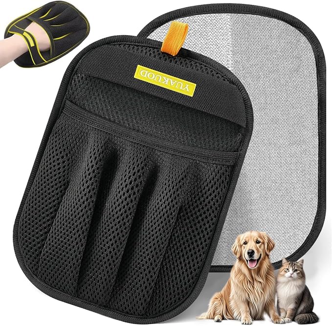Pet Hair Removal Glove for Cats & Dogs, Upgraded Five-Finger Electrostatic Pet by YUAKUOD