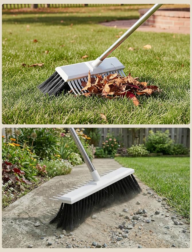 NiHome Outdoor Push Broom with Garden Rake, 2-in-1 16-Inch Dual-Sided Head - Image 6