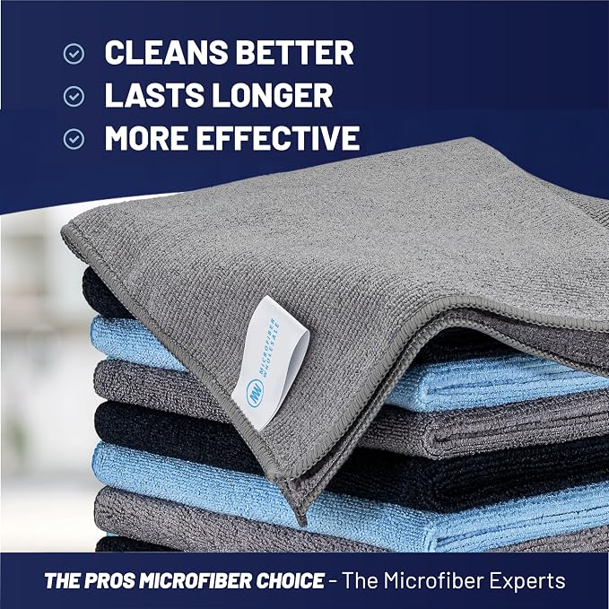 MW Pro Microfiber Cleaning Cloth | Black Gray Blue | 12 Pack | 16” x 16” | All - Image 2