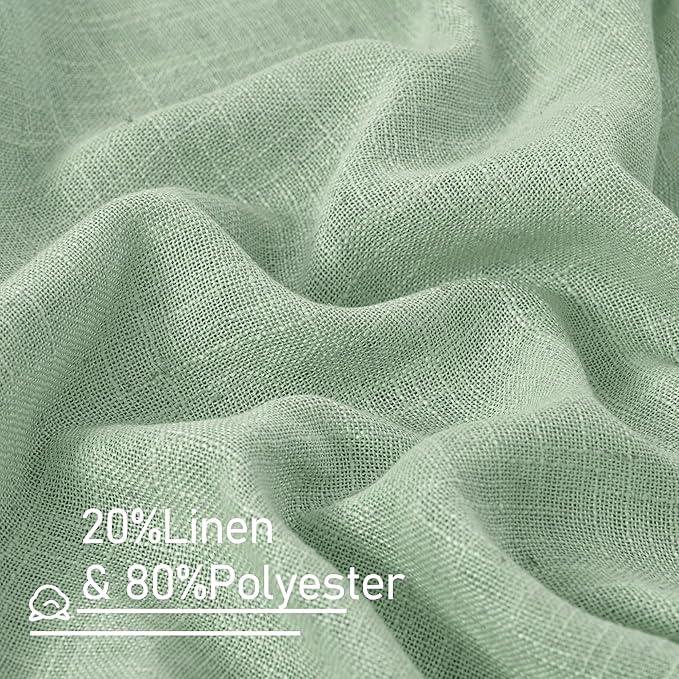 LAMIT Semi Sheer Window Linen Curtains 63 Inch Length, Light Filtering Panels Back Tab and Rod Pocket Country Decor Drapes for Bedroom/Living Room, Fresh Green, 2 Panels, 34 x 63 Inch