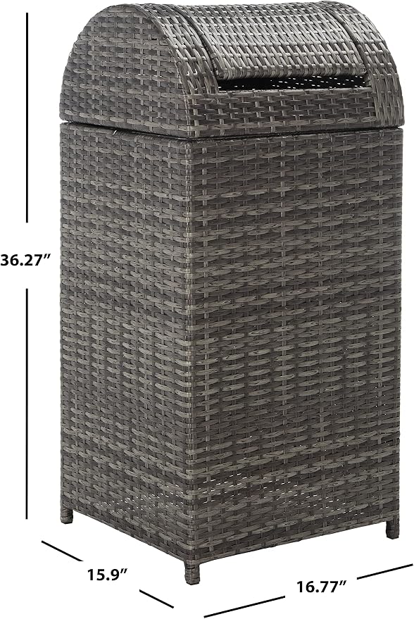 SAFAVIEH Outdoor Collection Mazeli Grey Brown Woven Swing Top Dome Lid Trash - Image 16
