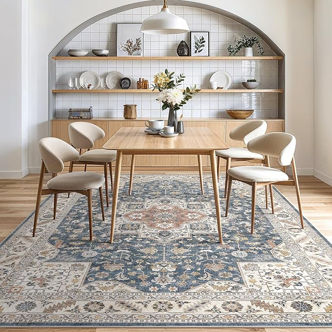 Vintage Living Room Area Rug 5x7 - Large Soft Washable Oriental Traditional Distressed Farmhouse Rugs for Bedroom - Indoor Floor Accent Carpet for Home Office House Decor - Vintage Blue