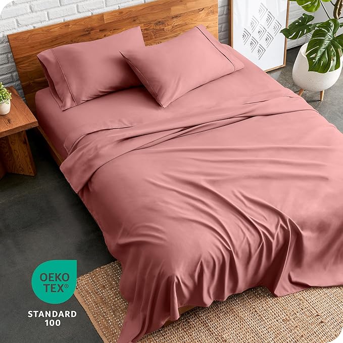 Bare Home Split Head Flex King Sheet Set - 1800 Ultra-Soft Microfiber Bed Sheets - Double Brushed - Deep Pockets - Easy Fit - 4 Piece Set - FlexTop Bedding Sheets (Split Head Flex King, Dusty Rose)