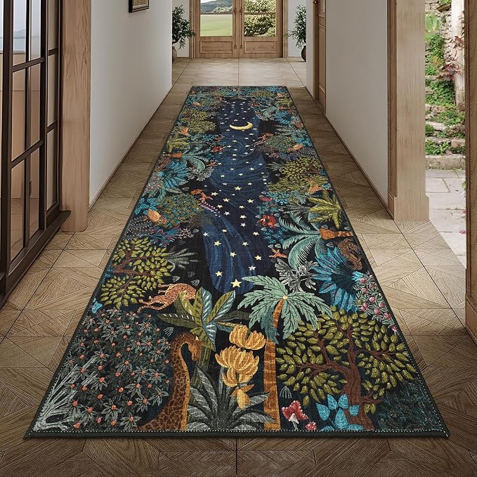 GarveeHome 2.5x8 Jungle Hallway Runner Rug, Soft Green Animal Long Kitchen by GarveeHome