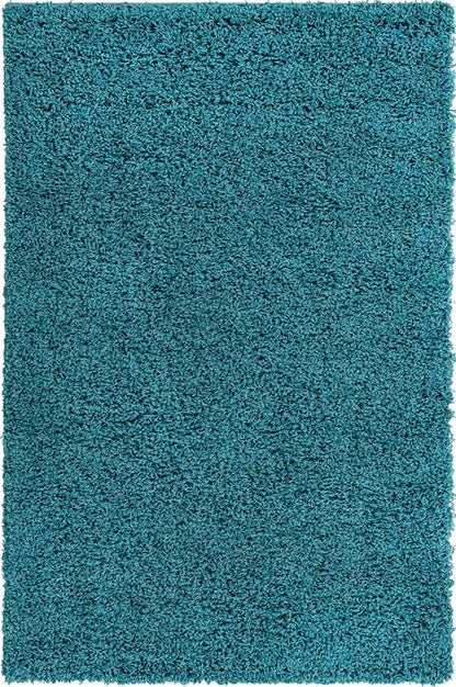 Unique Loom Solid Shag Collection Area Rug (4' 1" x 6' 1" Rectangle, Deep Aqua Blue)