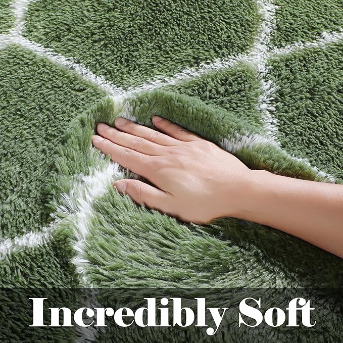 ONASAR Area Rugs for Bedroom Living Room, Washable 4x6 Fluffy Olive Green and White Throw Rug, Shaggy Geometric Floor Mat for Home Decor Aesthetic, Soft Plush Fuzzy Carpet for Nursery Kids Teen Dorm