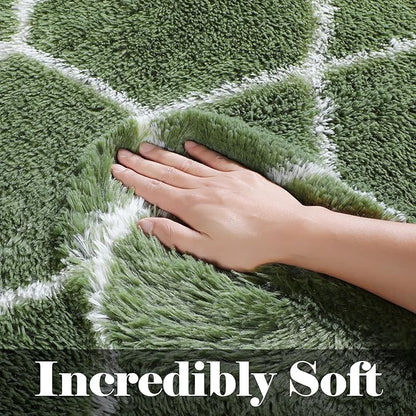 ONASAR Area Rugs for Bedroom Living Room, Washable 4x6 Fluffy Olive Green and White Throw Rug, Shaggy Geometric Floor Mat for Home Decor Aesthetic, Soft Plush Fuzzy Carpet for Nursery Kids Teen Dorm