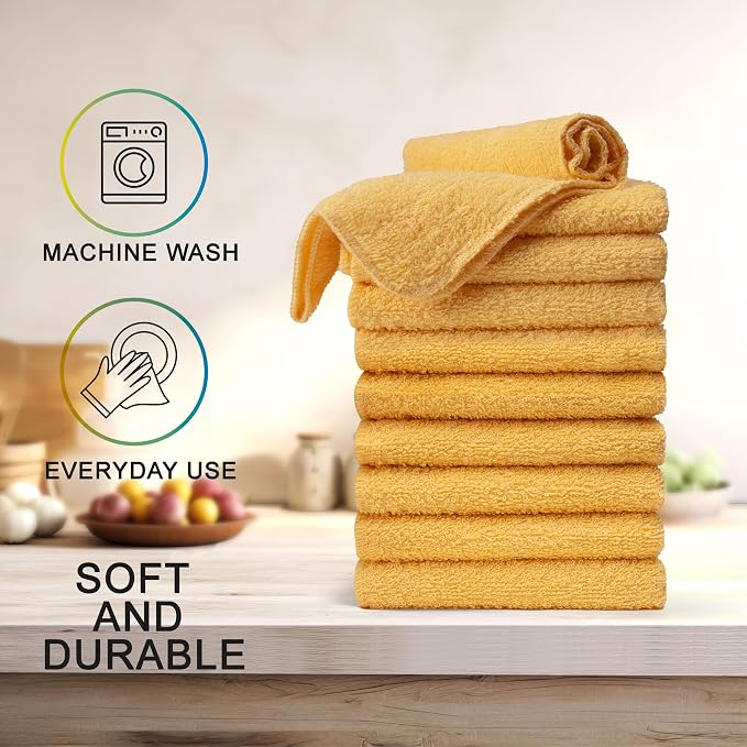 Textila Terry Wash Cloths – Pack of 10, Warm Yellow, 12x12 Inches – Soft - Image 3