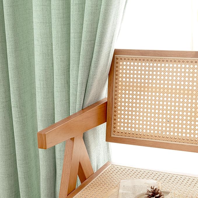 YoungsTex Light Green Linen Semi Sheer Curtains 84 Inch Length 2 Panels - Image 5