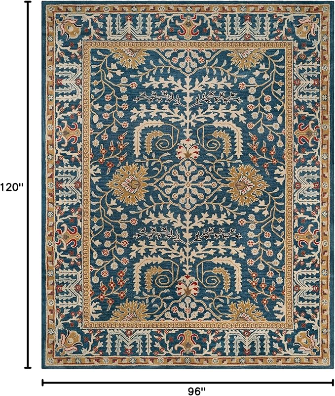 SAFAVIEH Antiquity Collection Area Rug - 8' x 10', Dark Blue & Multi, Handmade Traditional Oriental Wool, Ideal for High Traffic Areas in Living Room, Bedroom (AT64B)
