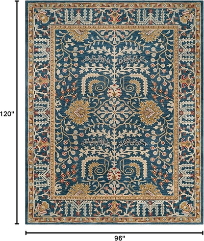 SAFAVIEH Antiquity Collection Area Rug - 8' x 10', Dark Blue & Multi, Handmade Traditional Oriental Wool, Ideal for High Traffic Areas in Living Room, Bedroom (AT64B)