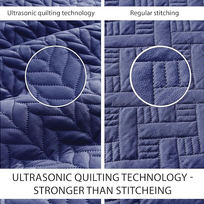 IR Imperial Rooms Twin Quilt Bedding Set (68” x 86”) - Bulk Pack of 10 Wholesale for Hotels, Guest Bedroom & Airbnbs - Lightweight Microfiber Reversible Embossed Quilts Bedspreads (Navy)