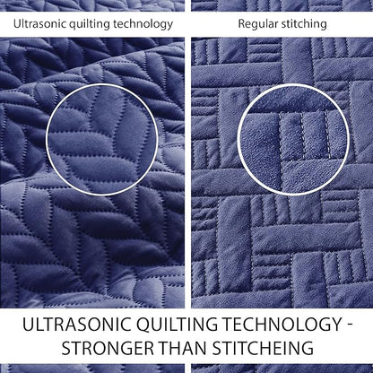 IR Imperial Rooms Twin Quilt Bedding Set (68” x 86”) - Bulk Pack of 10 Wholesale for Hotels, Guest Bedroom & Airbnbs - Lightweight Microfiber Reversible Embossed Quilts Bedspreads (Navy)