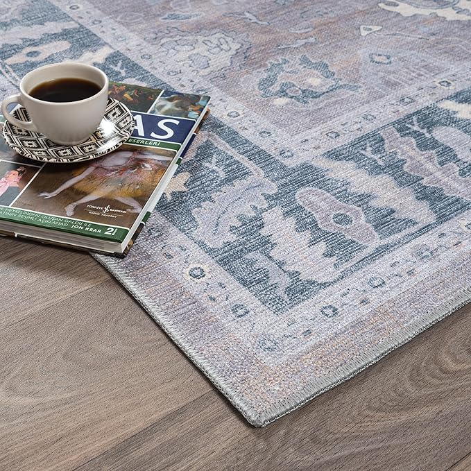 Fame Rugs Gray Modern Oushak Rug 3x5, Washable Vintage Turkish Colorful Oriental Antique Inspired Foldable Small Area Rugs, Luxury Living Room Bedroom (389GBB, 2'6" x 5')