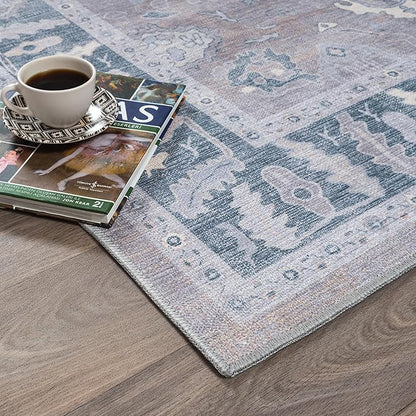 Fame Rugs Gray Modern Oushak Rug 3x5, Washable Vintage Turkish Colorful Oriental Antique Inspired Foldable Small Area Rugs, Luxury Living Room Bedroom (389GBB, 2'6" x 5')