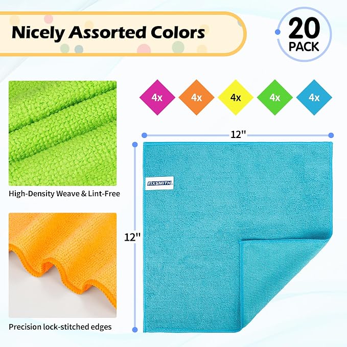 FIXSMITH Microfiber Cleaning Cloth, 20 Pack Cleaning Rags, Cleaning Towels - Image 2