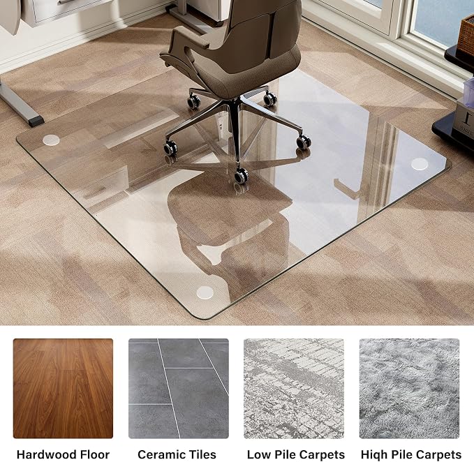 47" x 47" Tempered Glass -Glass Chair Mat, Heavy Duty Hard Floor Mat - Image 7