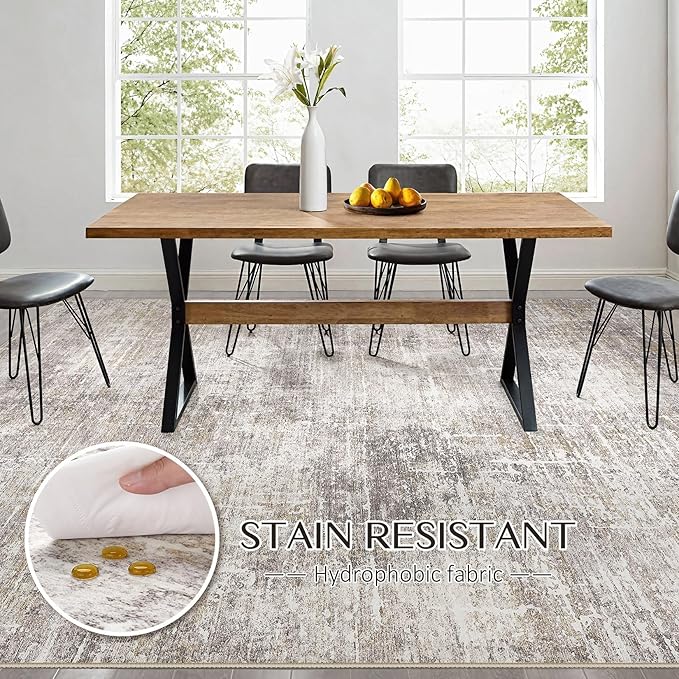 Abstract Living Room Rug 10x12 - Modern Washable Soft Thin Area Rug for Living Room Bedroom Under Dining Table - Neutral Indoor Floor Rug Carpets for Home Office Playroom Nursery - Brown Gold