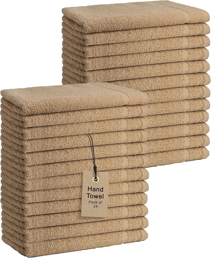 Basic Hand Towels 16x26 Inches – Bulk Pack of 24 – Beige Color – Soft and by TEXTILA