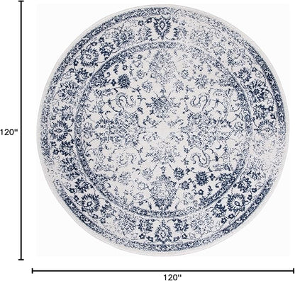 SAFAVIEH Adirondack Collection Area Rug - 10' Round, Ivory & Navy, Distressed Vintage Floral Design, Non-Shedding & Easy to Clean, Ideal for Living Room, Bedroom, Dining (ADR109M)