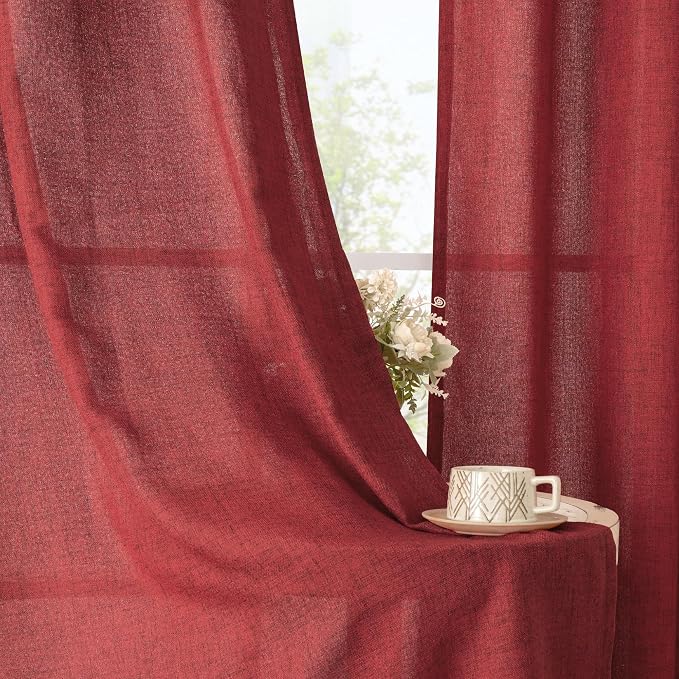 YoungsTex Red Linen Curtains 80 Inch Length - Image 3