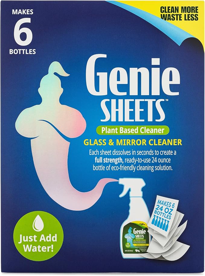 Genie Sheets Glass & Mirror Cleaner | Concentrate Makes 6 24oz Refills | by MicrofiberWholesale