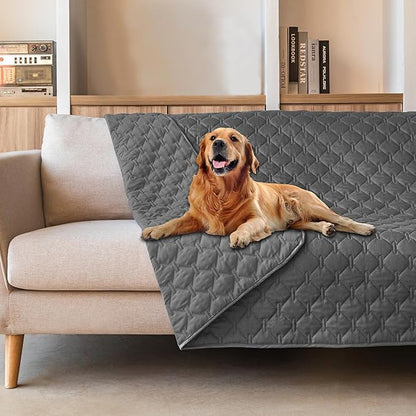 gogobunny 3X Stronger Waterproof Pet Blanket, Scratch Proof Furniture Protector for Dogs Cats, Reversible Cover 68x82 Inch, Dark Grey