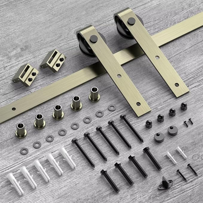 11FT Classic Brass Sliding Barn Door Hardware Kit - Image 6