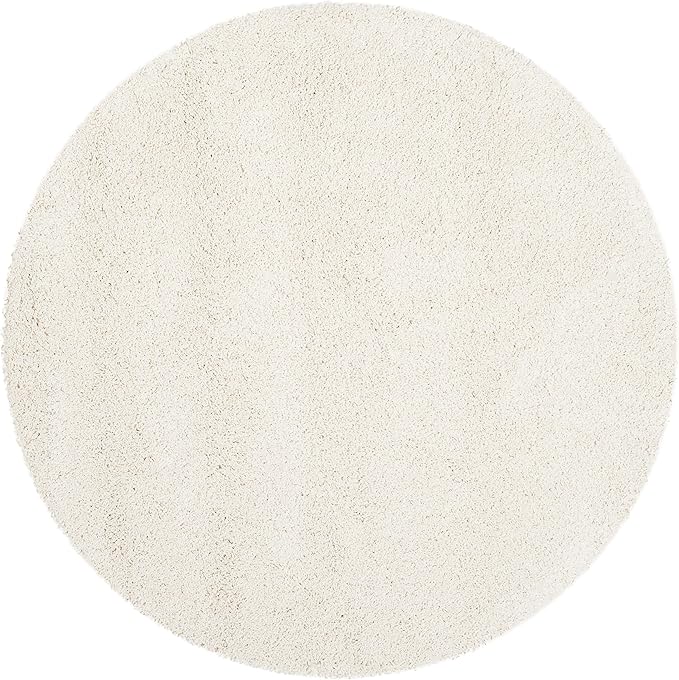 SAFAVIEH Milan Shag Collection Area Rug - 5'1" Round, Ivory, Solid Design, Non-Shedding & Easy Care, 2-inch Thick Ideal for High Traffic Areas in Living Room, Bedroom (SG180-1212)