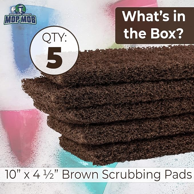 Heavy Duty XL Brown Scouring Pad 5 Pack. 10 x 4.5in Large Multipurpose Nylon - Image 3