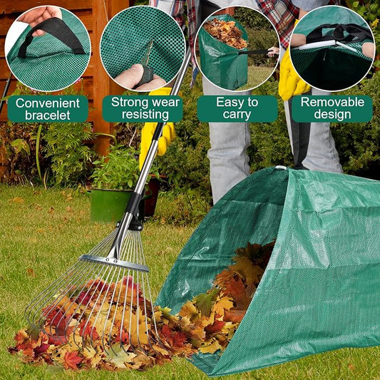 60Gallon Leaf Collector and Adjustable Metal Rake Set, Detachable 18 Tines Leaf - Image 2