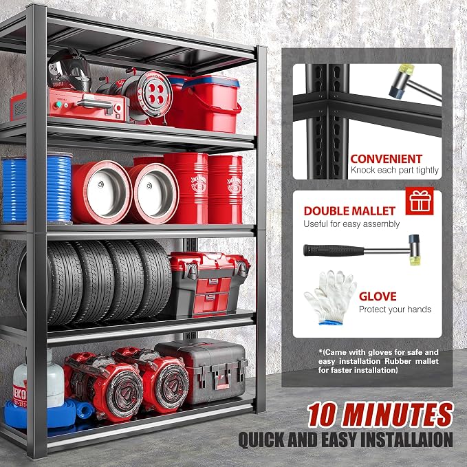 Raybee Garage Shelving 2000LBS Storage Shelves Adjustable Metal Shelves 5 Tier - Image 9