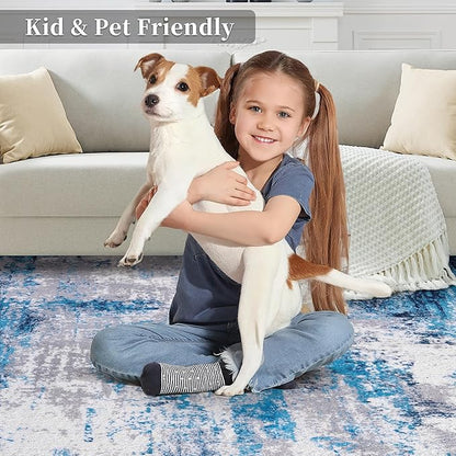 Ciicool Modern Abstract Area Rug 2x3 Washable Small Entryway Rugs, Non-Slip Low Pile Throw Rug, Foldable Kitchen Bathroom Rugs, Grey Blue Floor Carpet for Entrance Bedroom Indoor Doormat