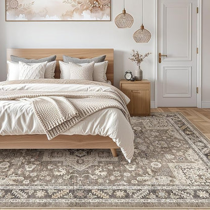 Vintage Living Room Area Rug 5x8 - Large Soft Washable Oriental Traditional Distressed Farmhouse Rugs for Bedroom - Indoor Floor Accent Carpet for Home Office House Decor - Brown