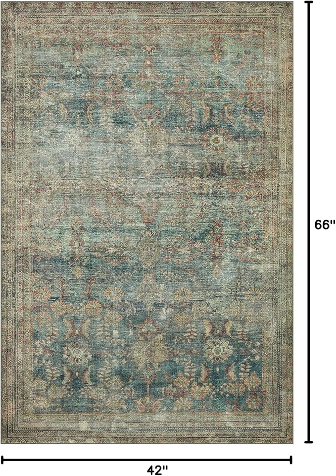 Loloi Magnolia Home by Joanna Gaines Banks Collection BAN-01 Ocean/Spice 3'-6" x 5'-6" .13" Pile Height, Machine Washable, Accent Rug