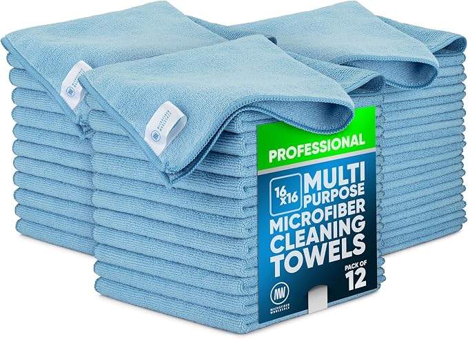 MW Pro Microfiber Cleaning Cloth | Blue | 36 Pack | 16” x 16” | All Purpose by MicrofiberWholesale