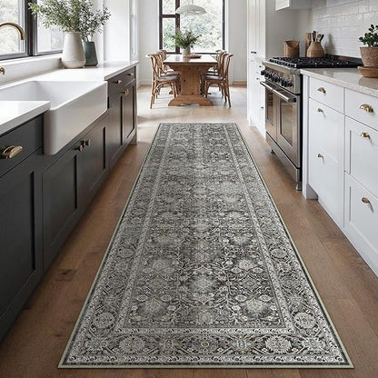 Black Runner Rug 3x8 Vintage Area Carpet Hallway Long Indoor Kitchen Washable Living Room Low Pile Traditional Distressed Retro Accent Throw Rug Non Slip Laundry Bathroom Office Dining Room