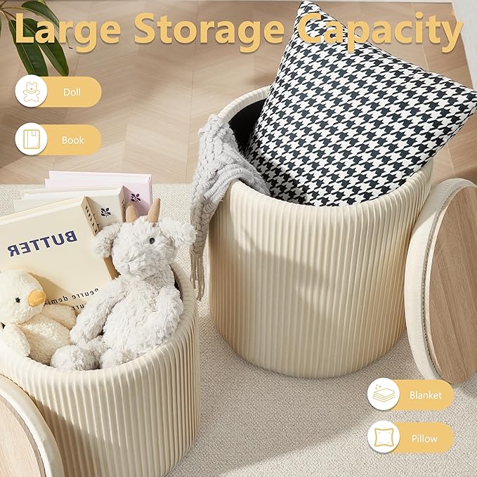Round Ottoman with Storage Set of 2, Vanity Stool with Storage - Image 4